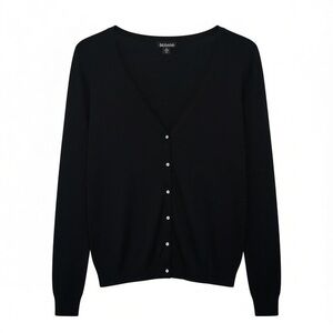 George Black V-Neck Cardigan w/ Rhinestone Buttons – Size M